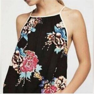 Free People Break Free Black Floral Spaghetti Strap Top Size XS